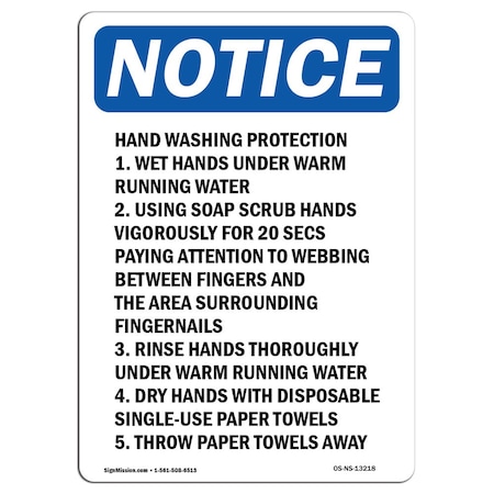 Signmission OSHA, Hand Washing Protection 1. Wet, 18in X 12in Peel & Stick Wall Graphic, 12" W, 18" L, Portrait OS-NS-RD-1218-V-13218